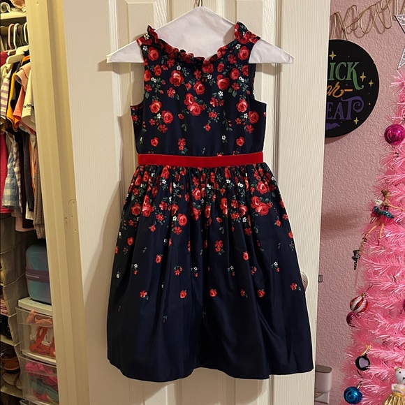 open lace back dress Blue Flowers on Navy Mona Midi Dress